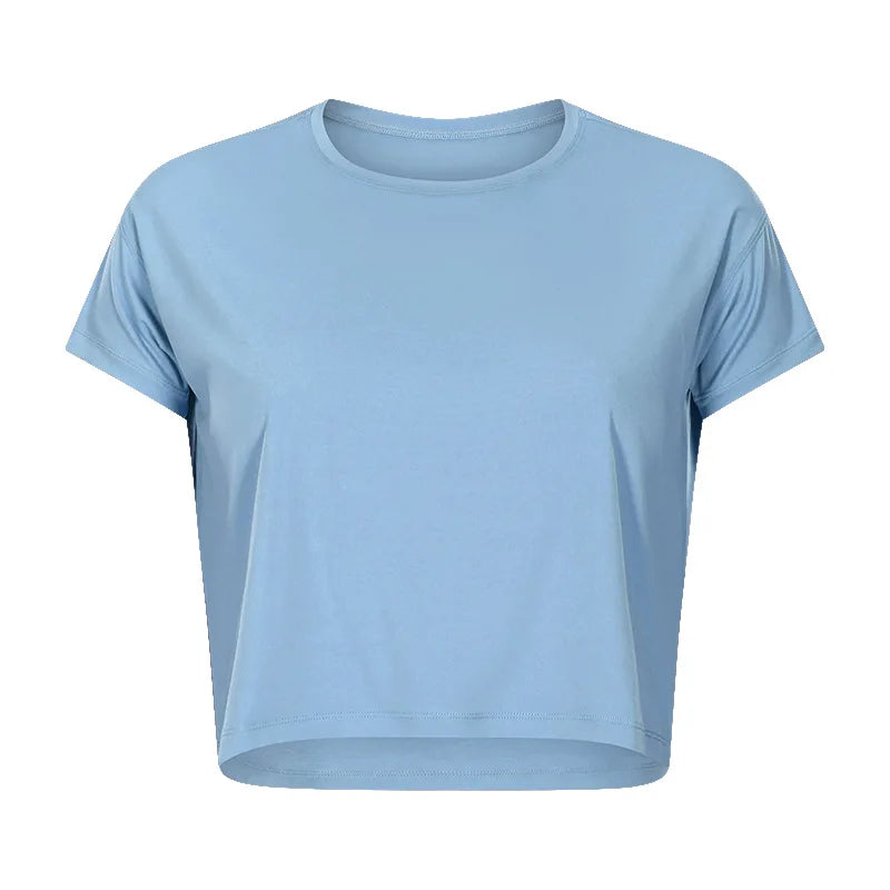 Loose Blouses Women Seamless Sport t-Shirts Sexy Yoga Crop Top Short Sleeve Running Shirts Solid Quick Dry Fitness Gym Crop Tops