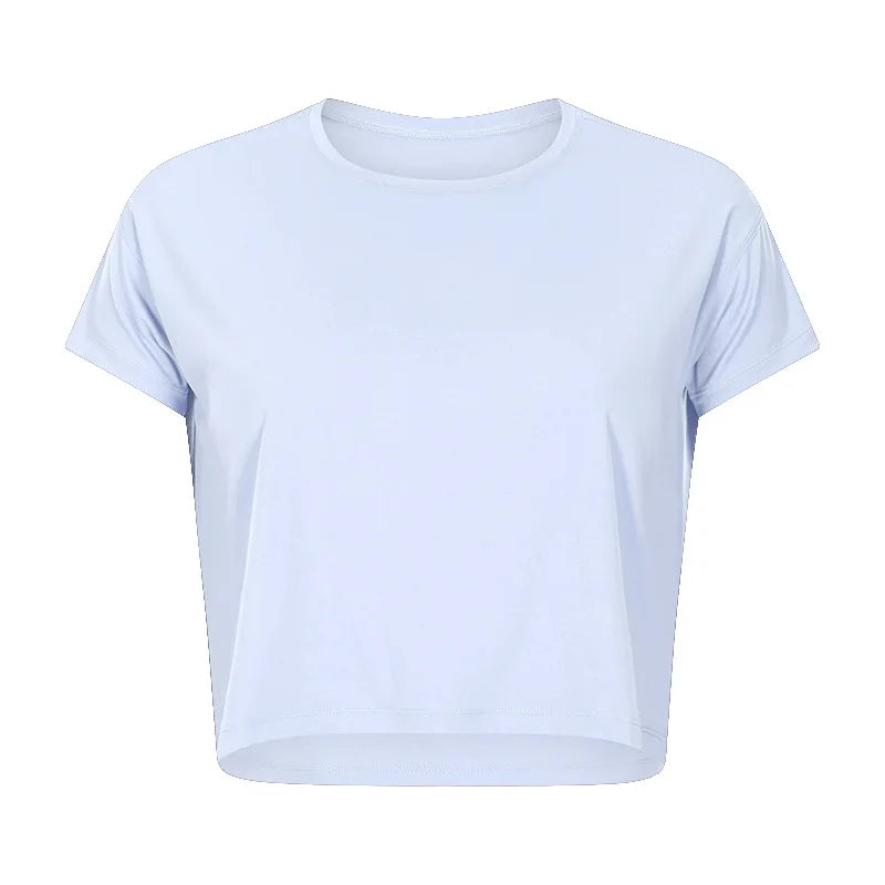 Loose Blouses Women Seamless Sport t-Shirts Sexy Yoga Crop Top Short Sleeve Running Shirts Solid Quick Dry Fitness Gym Crop Tops