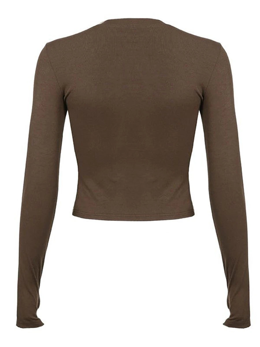 Women Casual Thumb Hole Shirt Trendy Fit Long Sleeve Round Neck Tops Summer Solid Color Tee