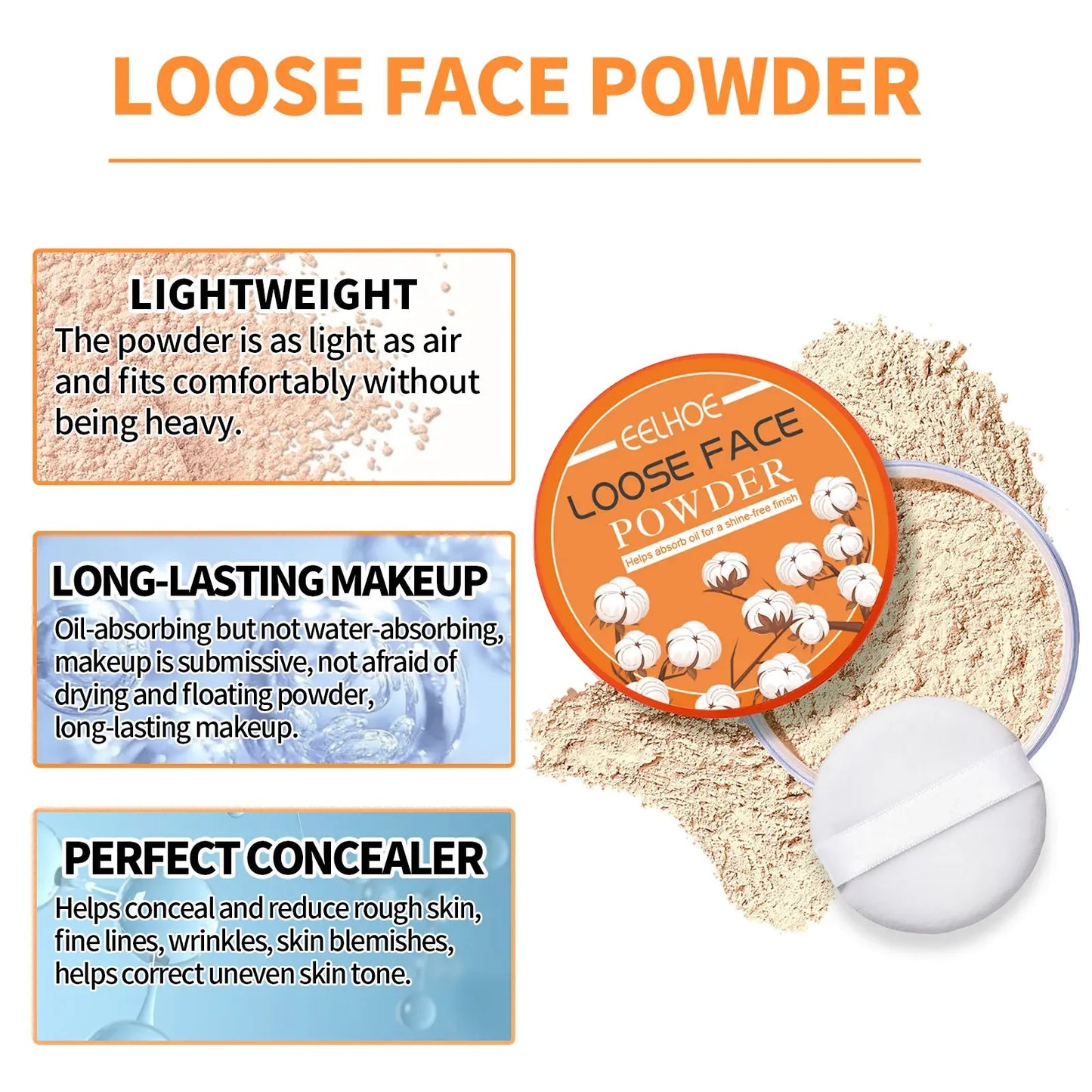 3pcs Loose Waterproof Oil Control Natural Translucent Powder