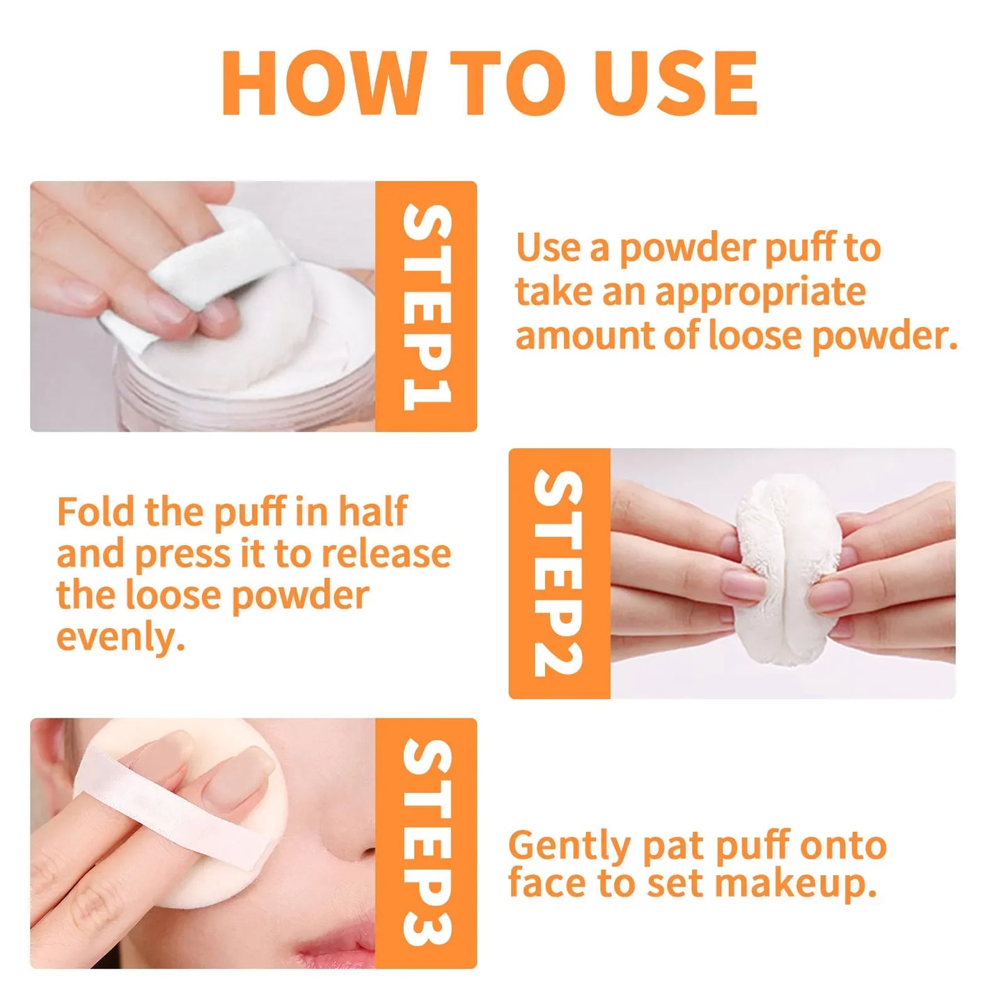 3pcs Loose Waterproof Oil Control Natural Translucent Powder
