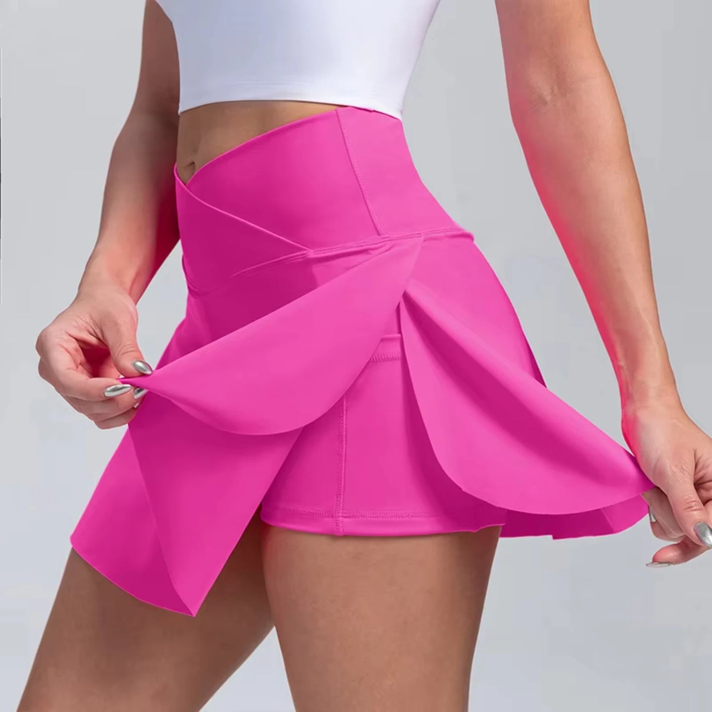 High Waisted Tummy Control Pocket Crossover Skirt