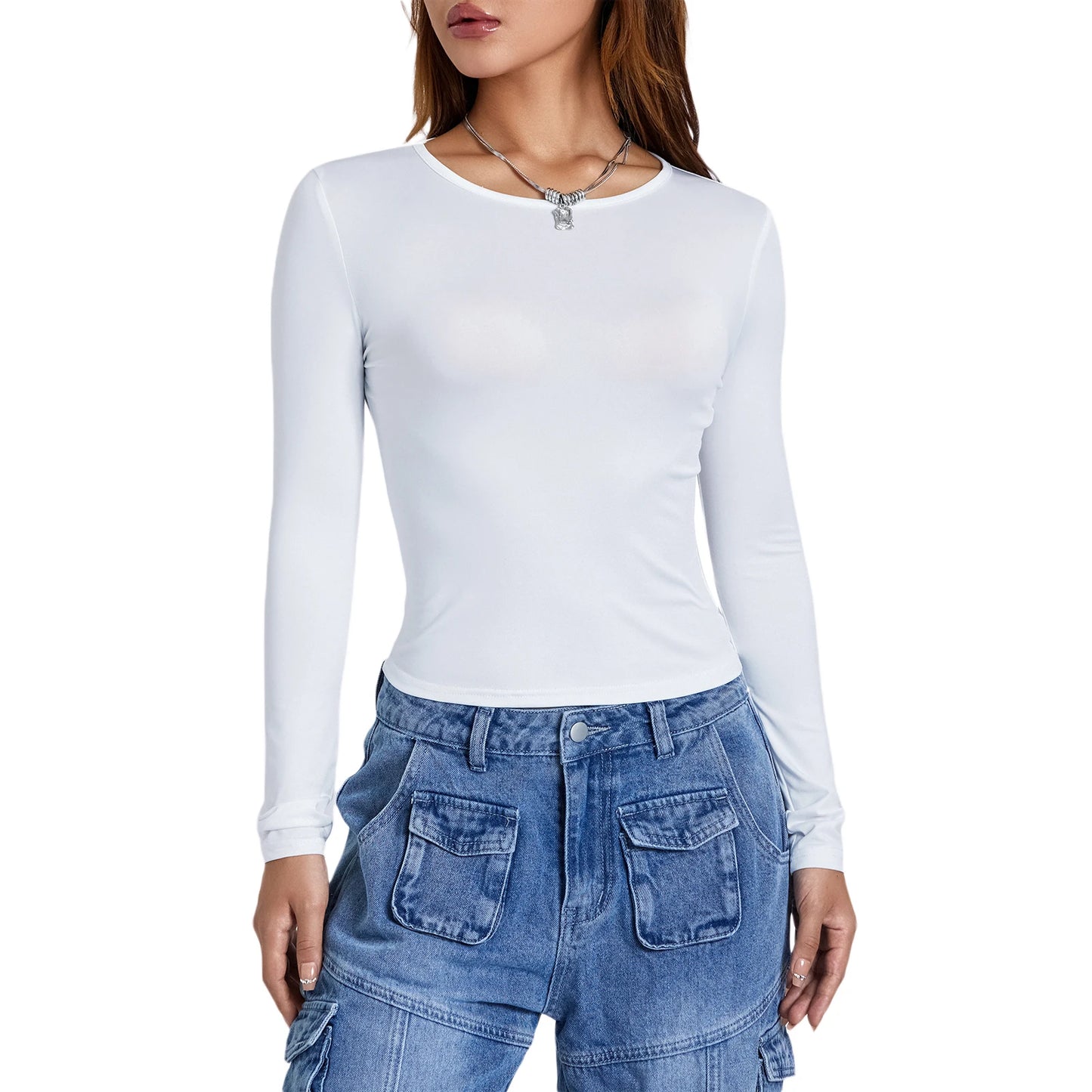 Slim round neck long sleeve Cropped Tops,