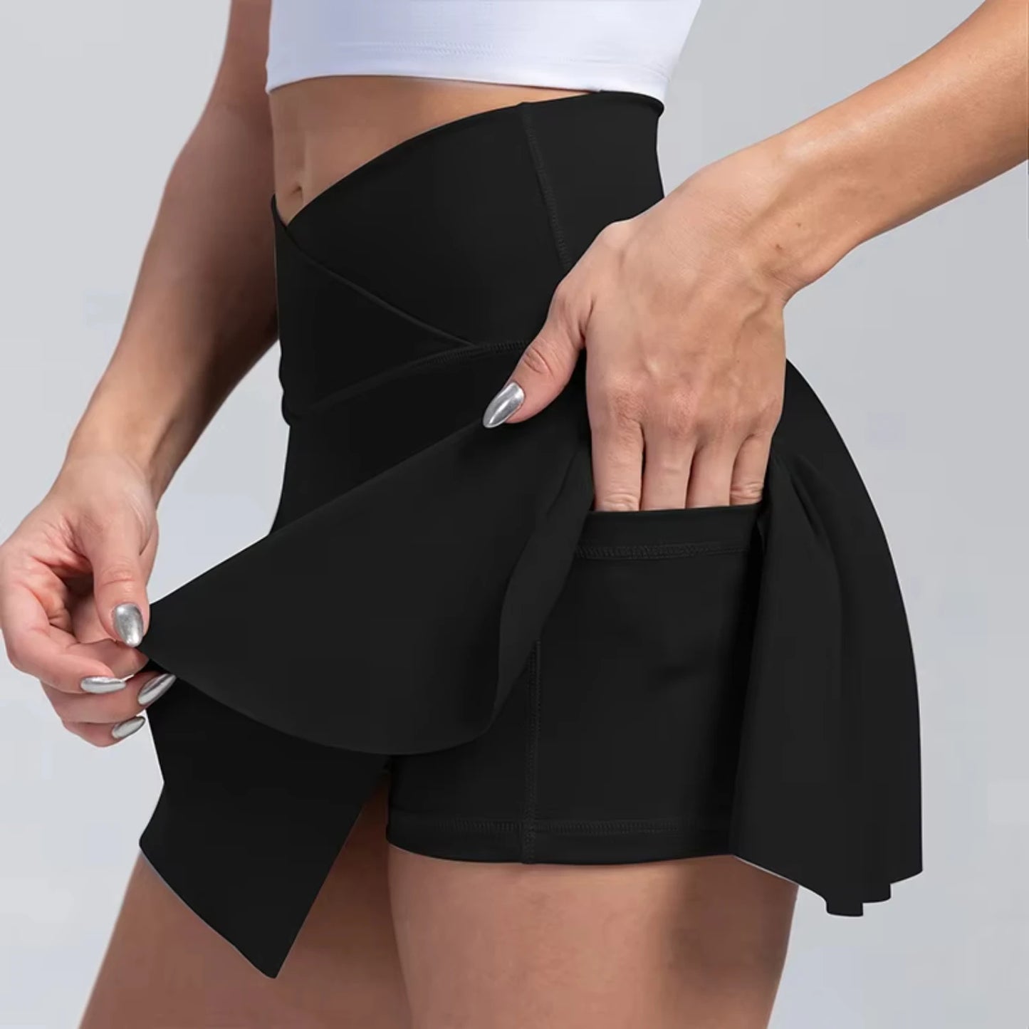High Waisted Tummy Control Pocket Crossover Skirt