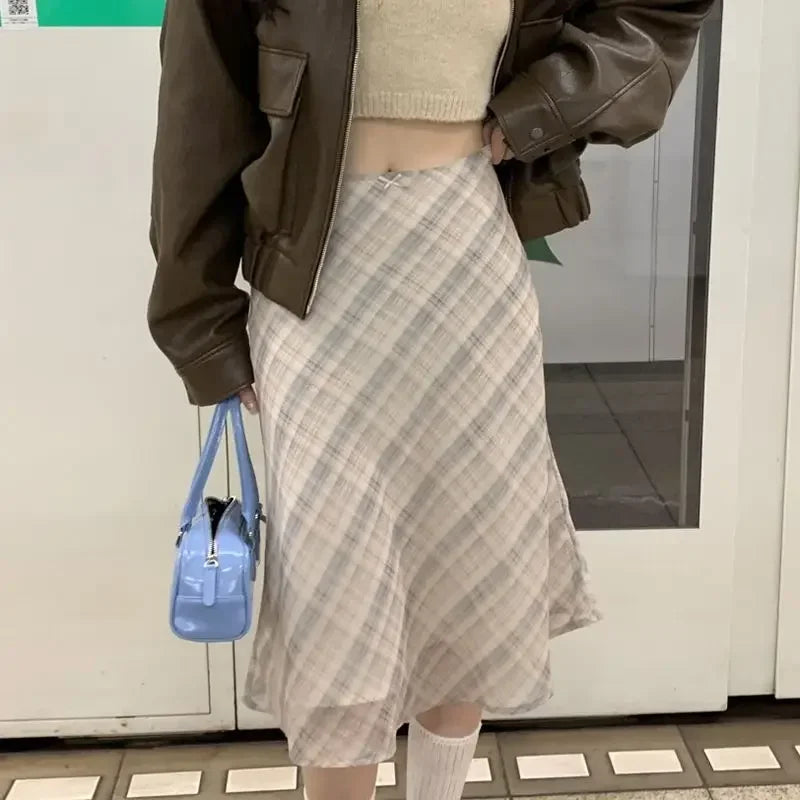 Plaid Vintage Korean Style Mid Skirt