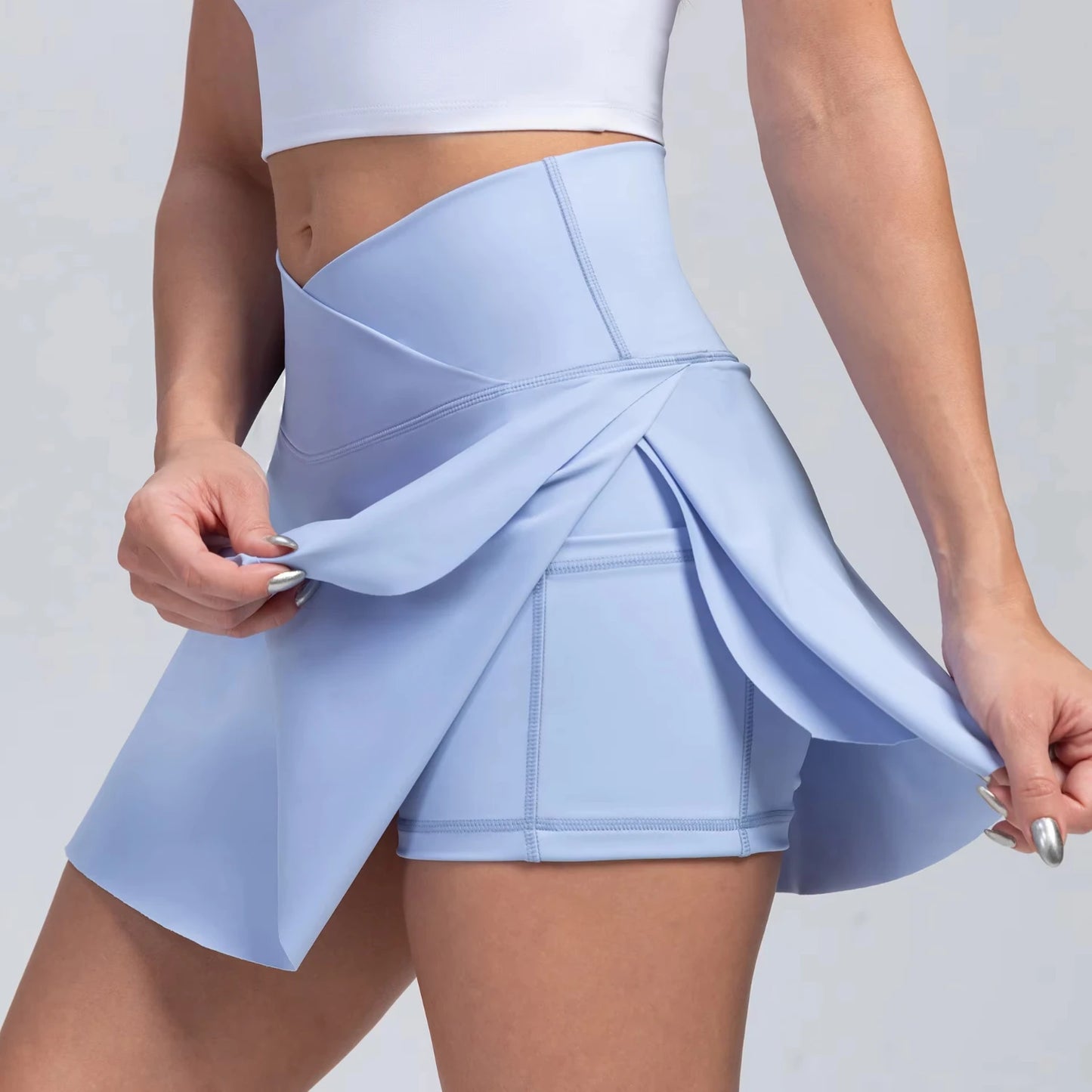 High Waisted Tummy Control Pocket Crossover Skirt