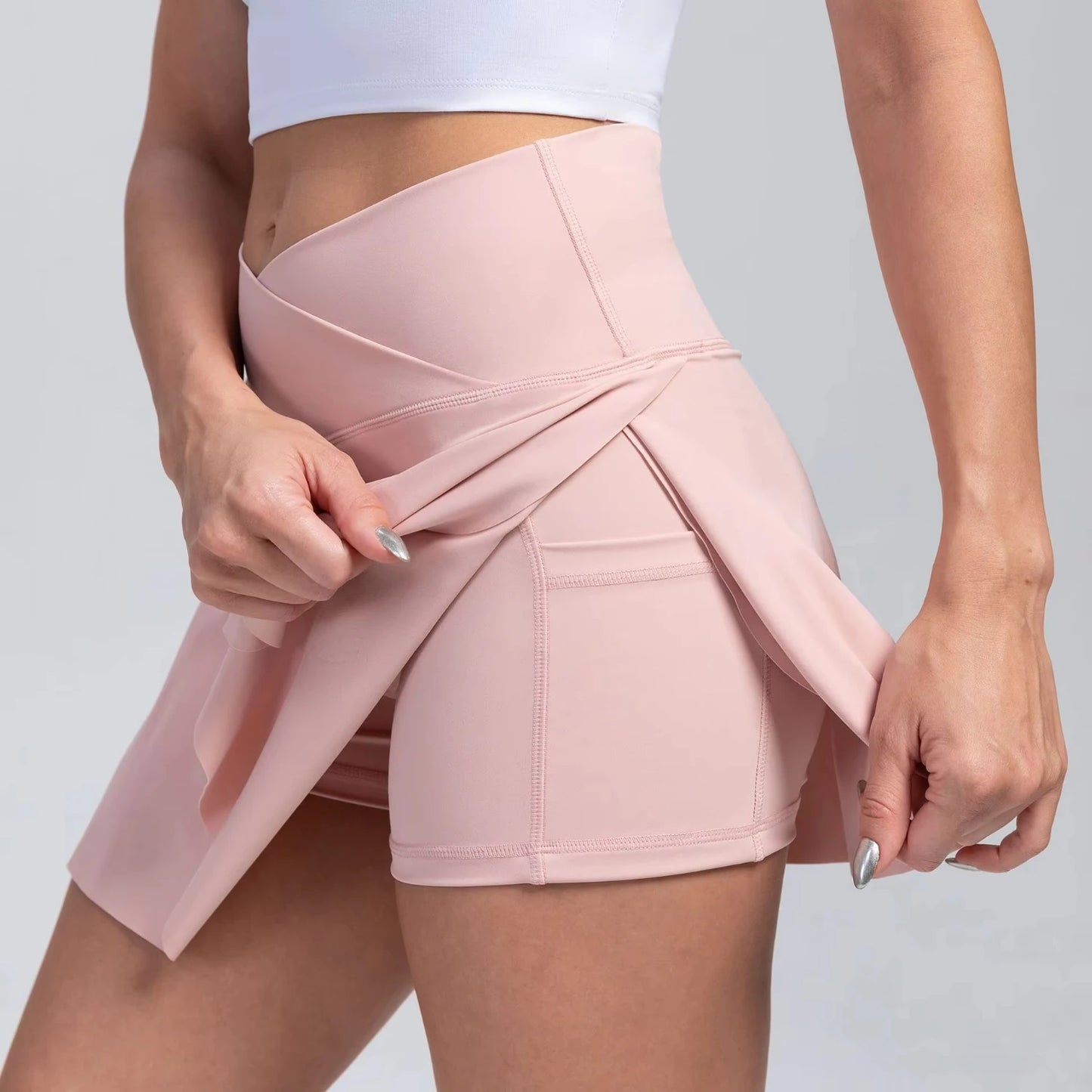 High Waisted Tummy Control Pocket Crossover Skirt