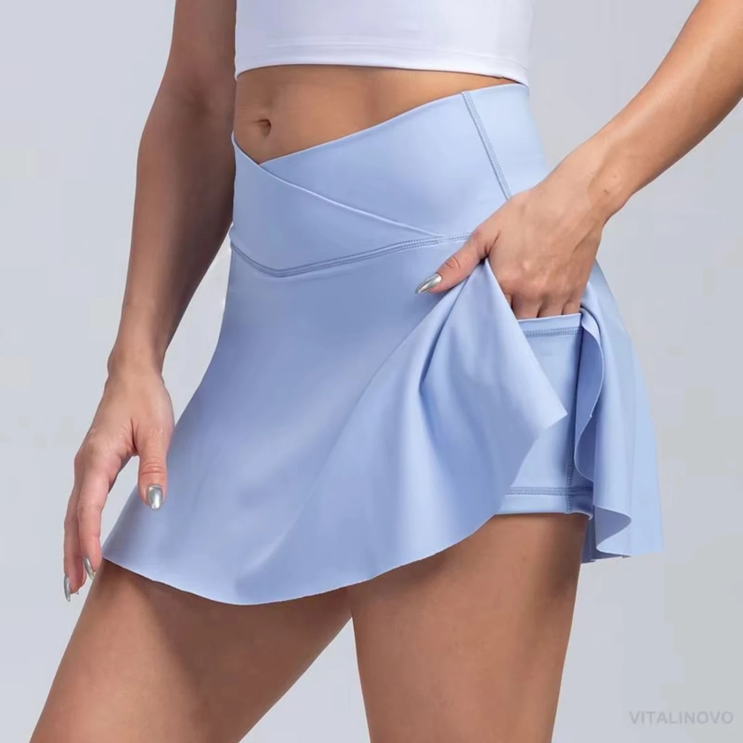 High Waisted Tummy Control Pocket Crossover Skirt