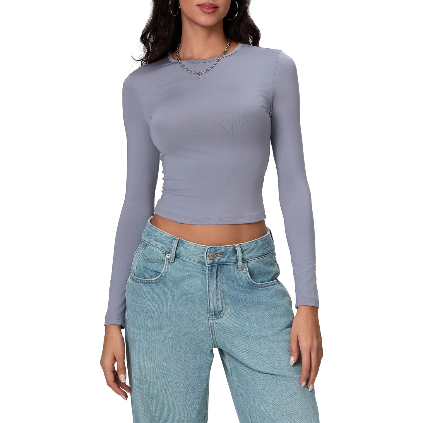 Slim round neck long sleeve Cropped Tops,