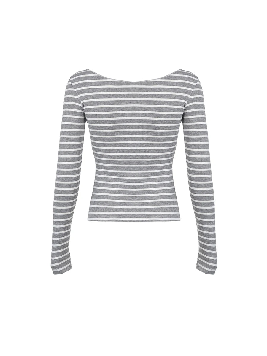 Women s Striped Off Shoulder Blouse with Long Sleeves - Stylish and Comfortable Casual Top for Autumn Fashion