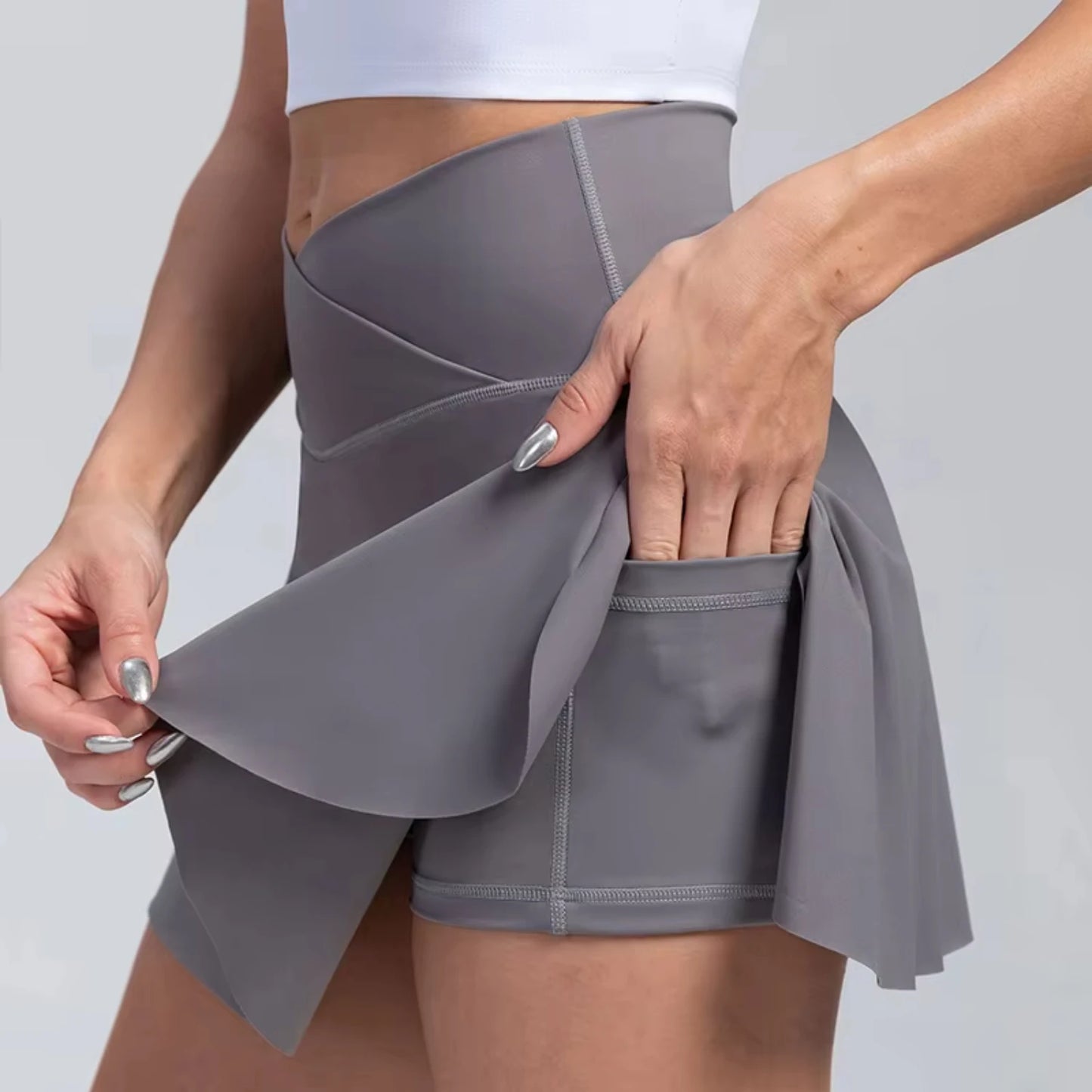 High Waisted Tummy Control Pocket Crossover Skirt