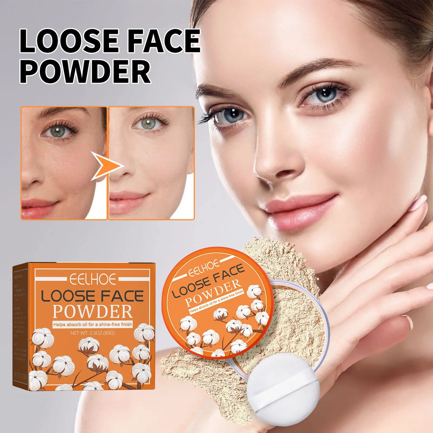 3pcs Loose Waterproof Oil Control Natural Translucent Powder