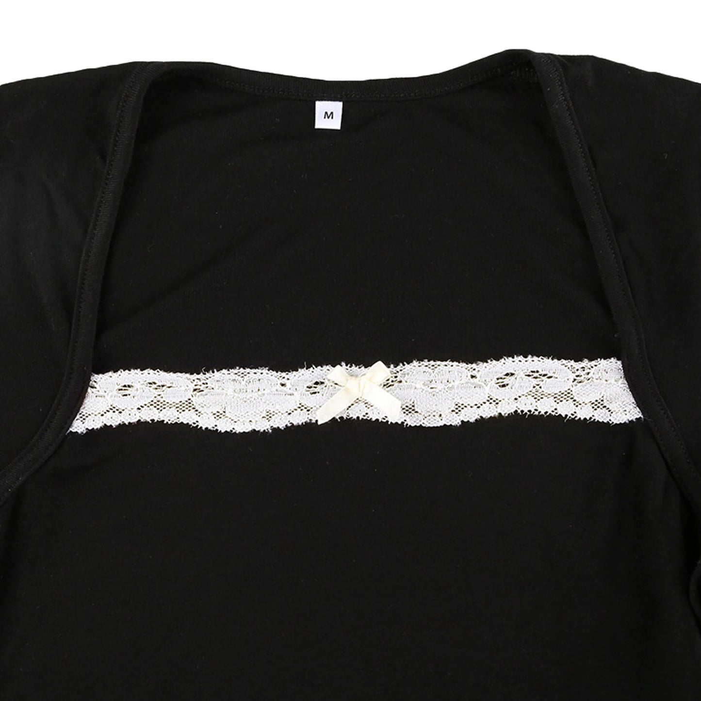 Women's Fashion Square Neck Tops Fake two Long Sleeve Spring Autumn Elegant Lace Trim Slim Fit T-shirt