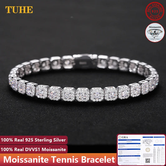 Iced Out silver Moissanite Halo Tennis Bracelet