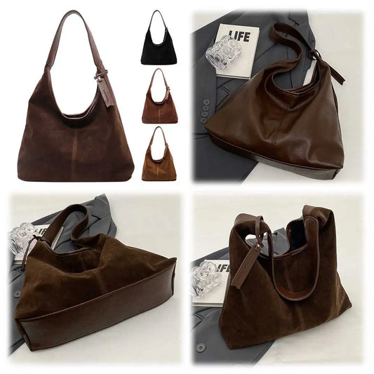 Suede Slouchy Large capacity Magnetic Closure  Handbag
